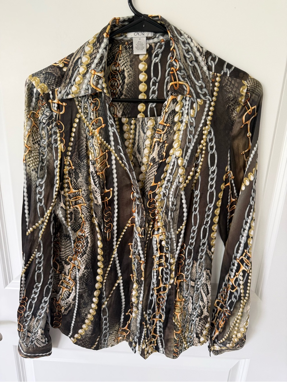 Cache Silk Baroque Chain Print Blouse Size Medium